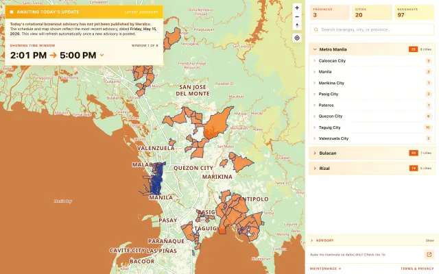 Anu Na, Meralco? live brownout map of Metro Manila